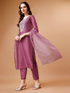 Hand Beads Embroidered Kurta With Pant & Dupatta, Multicolor - Hiral Fashion | Grocsy