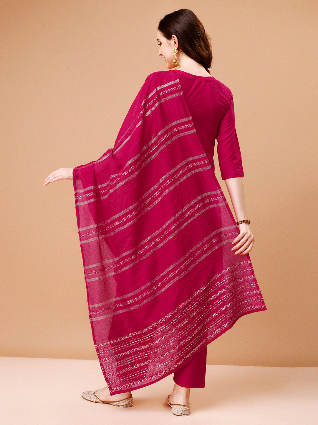 Hand Embroidered Kurta With Pant & Dupatta, Multicolor - Hiral Fashion | Grocsy