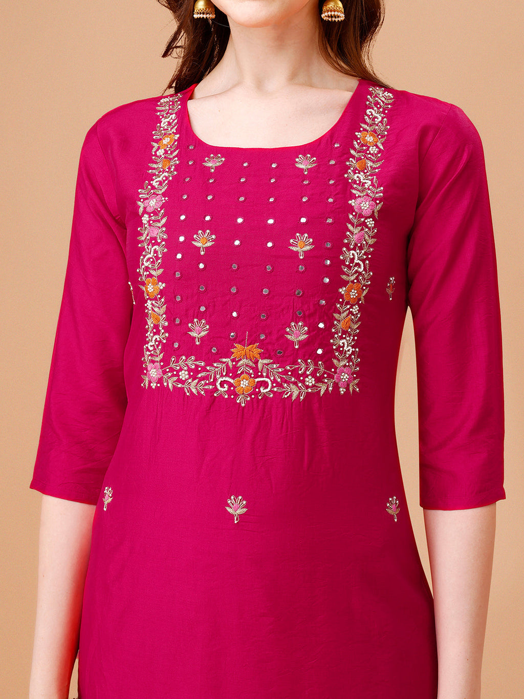 Hand Embroidered Kurta With Pant & Dupatta, Multicolor - Hiral Fashion | Grocsy