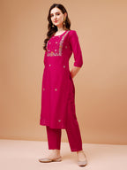 Hand Embroidered Kurta With Pant & Dupatta, Multicolor - Hiral Fashion | Grocsy