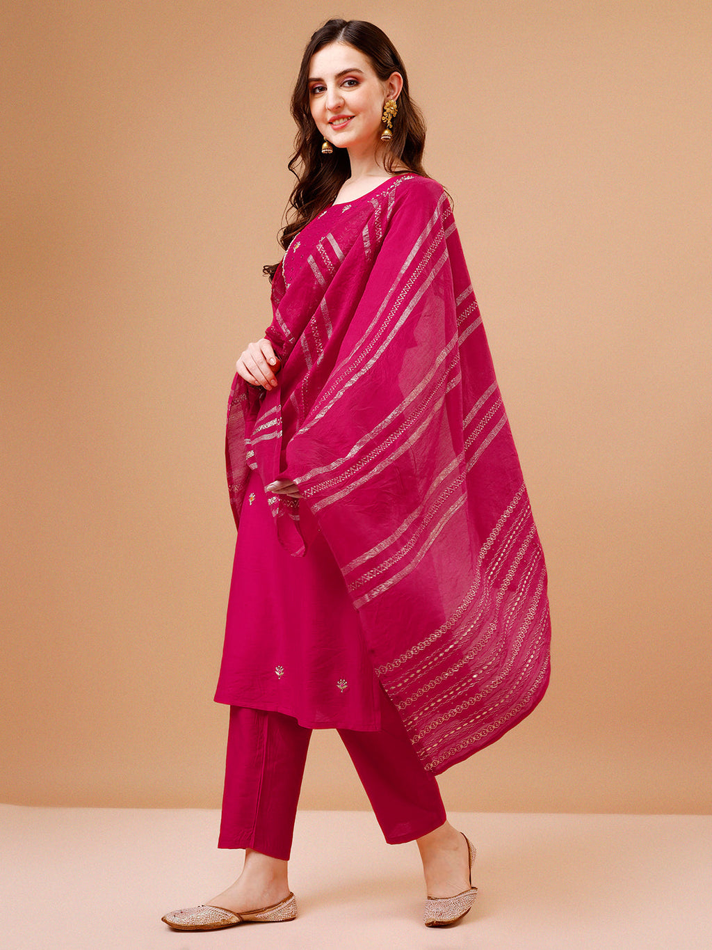 Hand Embroidered Kurta With Pant & Dupatta, Multicolor - Hiral Fashion | Grocsy