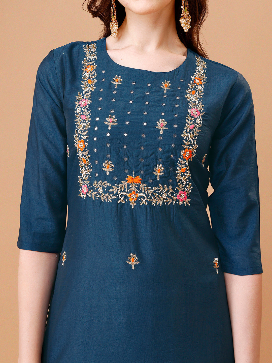 Hand Embroidered Kurta With Pant & Dupatta, Multicolor - Hiral Fashion | Grocsy