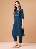 Hand Embroidered Kurta With Pant & Dupatta, Multicolor - Hiral Fashion | Grocsy
