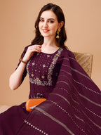 Hand Embroidered Kurta With Pant & Dupatta, Multicolor - Hiral Fashion | Grocsy