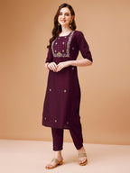 Hand Embroidered Kurta With Pant & Dupatta, Multicolor - Hiral Fashion | Grocsy