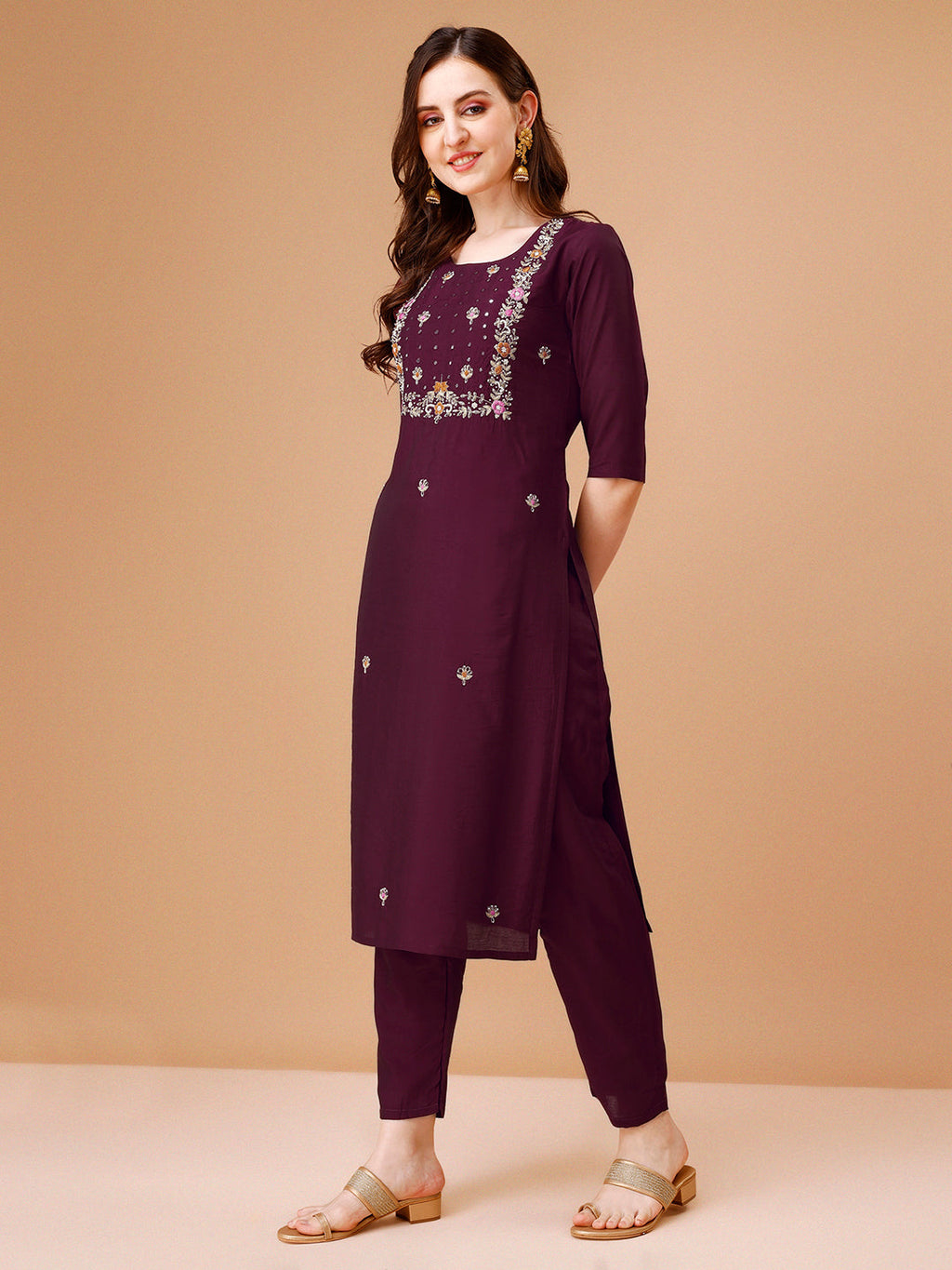 Hand Embroidered Kurta With Pant & Dupatta, Multicolor - Hiral Fashion | Grocsy