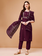 Hand Embroidered Kurta With Pant & Dupatta, Multicolor - Hiral Fashion | Grocsy