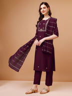 Hand Embroidered Kurta With Pant & Dupatta, Multicolor - Hiral Fashion | Grocsy