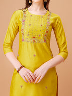 Hand Embroidered Kurta With Pant & Dupatta, Multicolor - Hiral Fashion | Grocsy