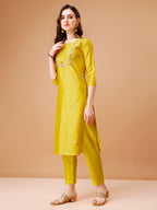 Hand Embroidered Kurta With Pant & Dupatta, Multicolor - Hiral Fashion | Grocsy