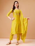 Hand Embroidered Kurta With Pant & Dupatta, Multicolor - Hiral Fashion | Grocsy