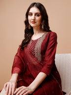 Hand Embroidered Kurta With Pant & Organza Dupatta, Multicolor - Hiral Fashion | Grocsy