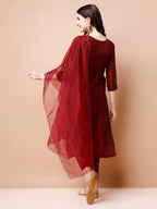 Hand Embroidered Kurta With Pant & Organza Dupatta, Multicolor - Hiral Fashion | Grocsy