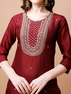 Hand Embroidered Kurta With Pant & Organza Dupatta, Multicolor - Hiral Fashion | Grocsy