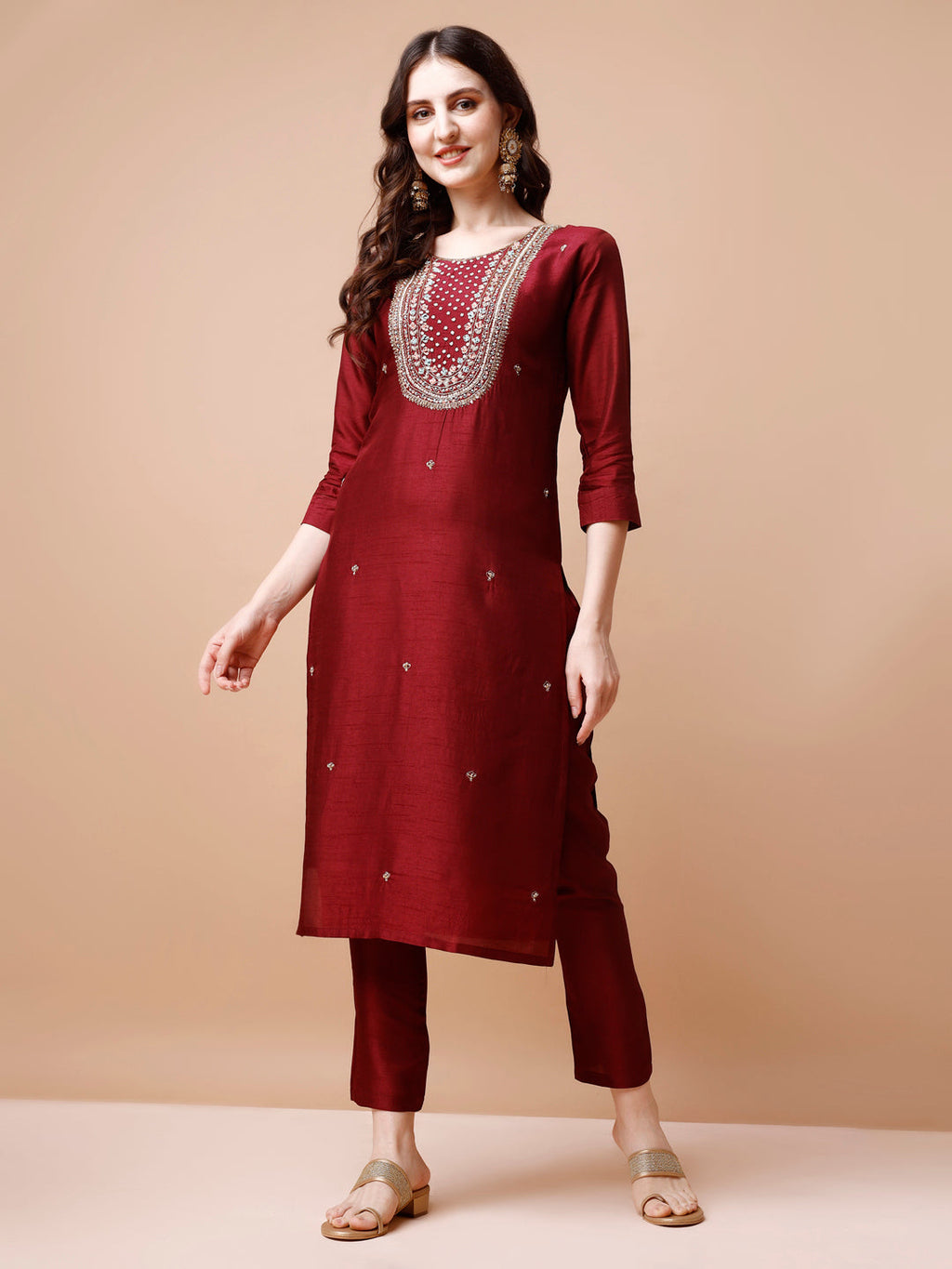 Hand Embroidered Kurta With Pant & Organza Dupatta, Multicolor - Hiral Fashion | Grocsy