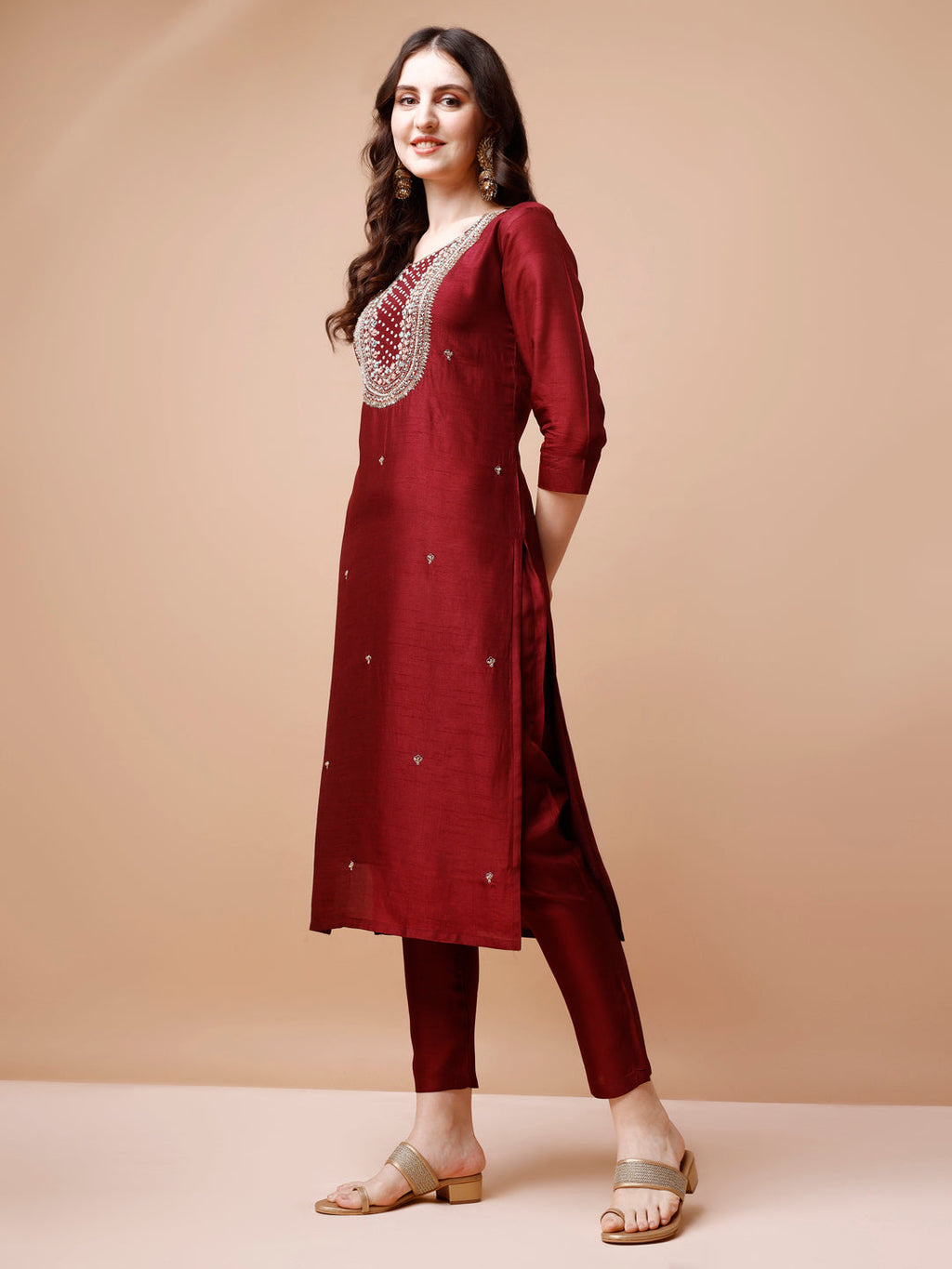 Hand Embroidered Kurta With Pant & Organza Dupatta, Multicolor - Hiral Fashion | Grocsy