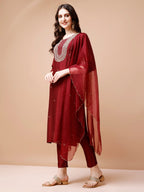Hand Embroidered Kurta With Pant & Organza Dupatta, Multicolor - Hiral Fashion | Grocsy