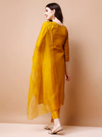 Hand Embroidered Kurta With Pant & Organza Dupatta, Multicolor - Hiral Fashion | Grocsy