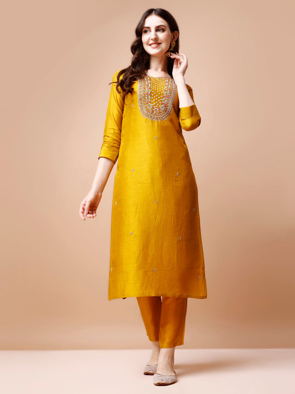 Hand Embroidered Kurta With Pant & Organza Dupatta, Multicolor - Hiral Fashion | Grocsy
