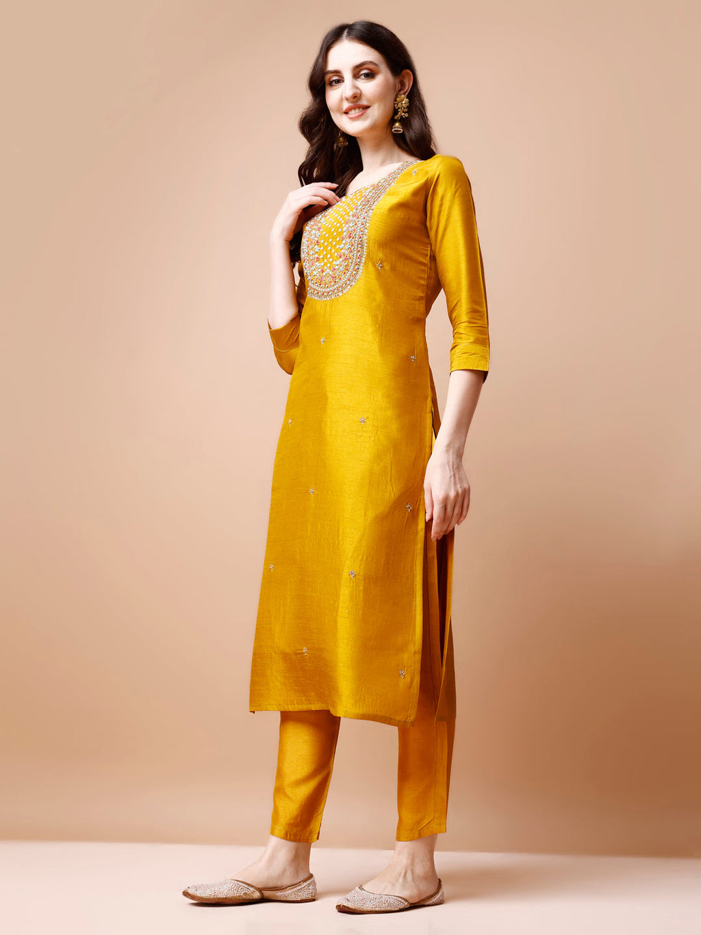 Hand Embroidered Kurta With Pant & Organza Dupatta, Multicolor - Hiral Fashion | Grocsy