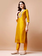 Hand Embroidered Kurta With Pant & Organza Dupatta, Multicolor - Hiral Fashion | Grocsy