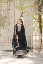 Evanik Black Faux Blooming Gown with Dupatta With Attractive Embroidered Sequins work | Grocsy