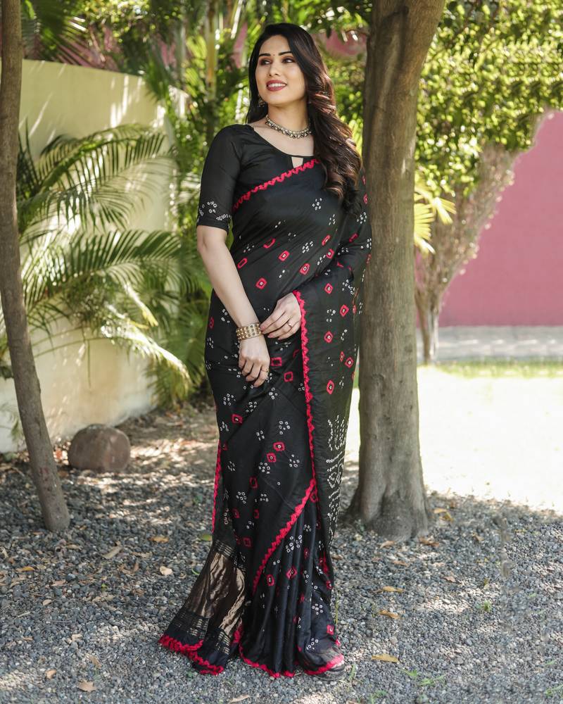 Anaita Black Woven Design Pure Bandhej Silk Saree With Blouse | Grocsy