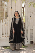 Evanik Black Faux Blooming Gown with Dupatta With Attractive Embroidered Sequins work | Grocsy