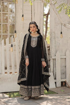 Evanik Black Faux Blooming Gown with Dupatta With Attractive Embroidered Sequins work | Grocsy
