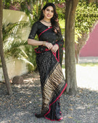 Anaita Black Woven Design Pure Bandhej Silk Saree With Blouse | Grocsy