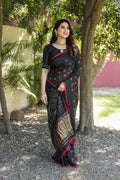 Anaita Black Woven Design Pure Bandhej Silk Saree With Blouse | Grocsy