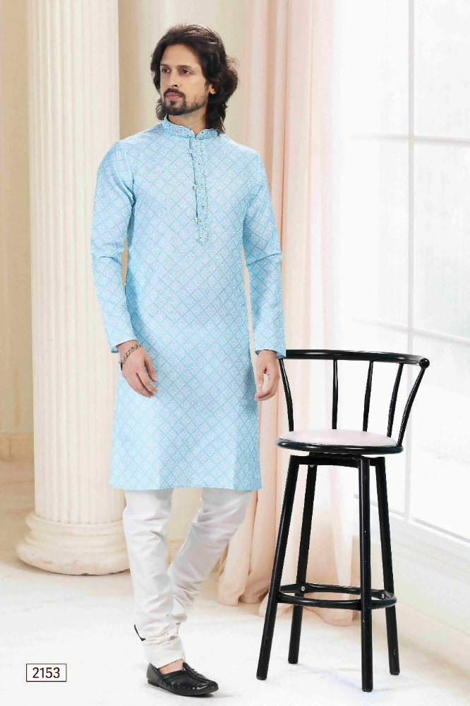 Raivat Ethnic Cotton Thread Work Kurta Pajama In Sky Blue Colour | Grocsy