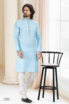 Raivat Ethnic Cotton Thread Work Kurta Pajama In Sky Blue Colour | Grocsy