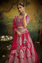 House of Panchhi Red Pure Silk Moti & Zarkan heavy embroidery Lehenga choli & Dupatta | Grocsy
