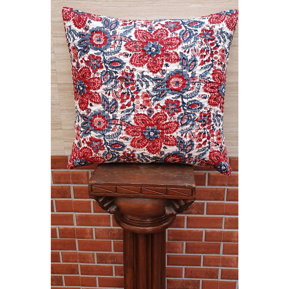 The Decor Nook Red And Blue Floral Print Cushion Cover | Grocsy