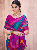 Anaita Blue Silk Saree With Blouse Piece | Grocsy