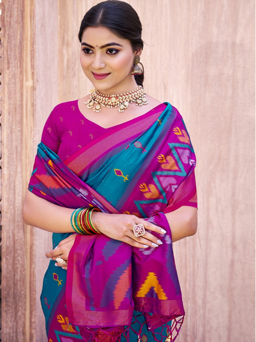 Anaita Blue Silk Saree With Blouse Piece | Grocsy
