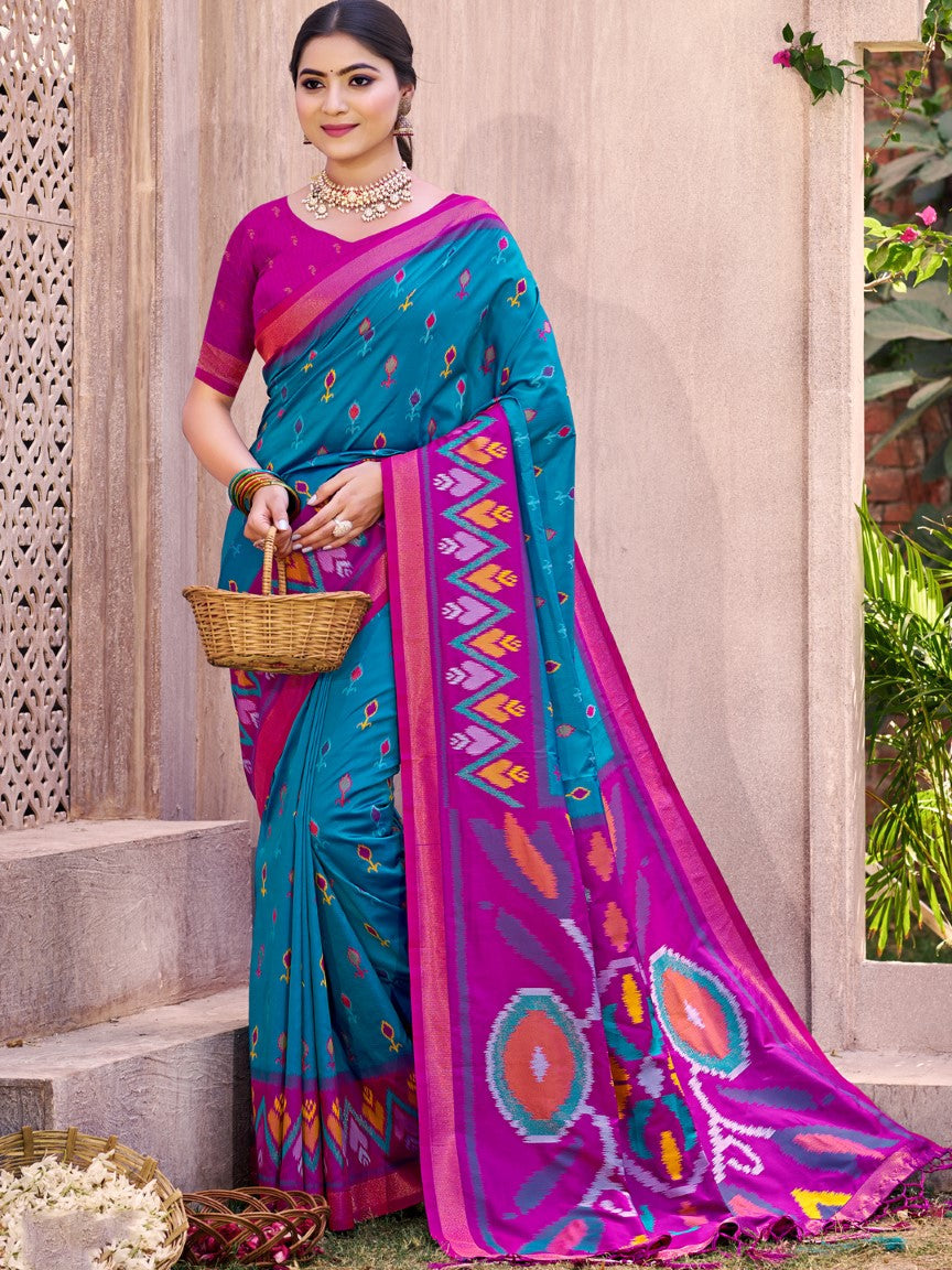 Anaita Blue Silk Saree With Blouse Piece | Grocsy