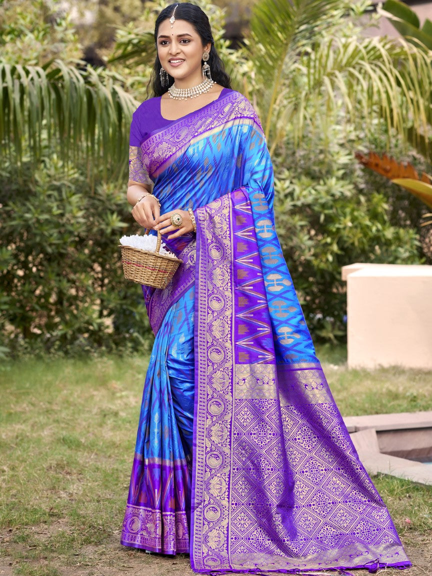 Anaita Blue Silk Saree With Blouse Piece | Grocsy