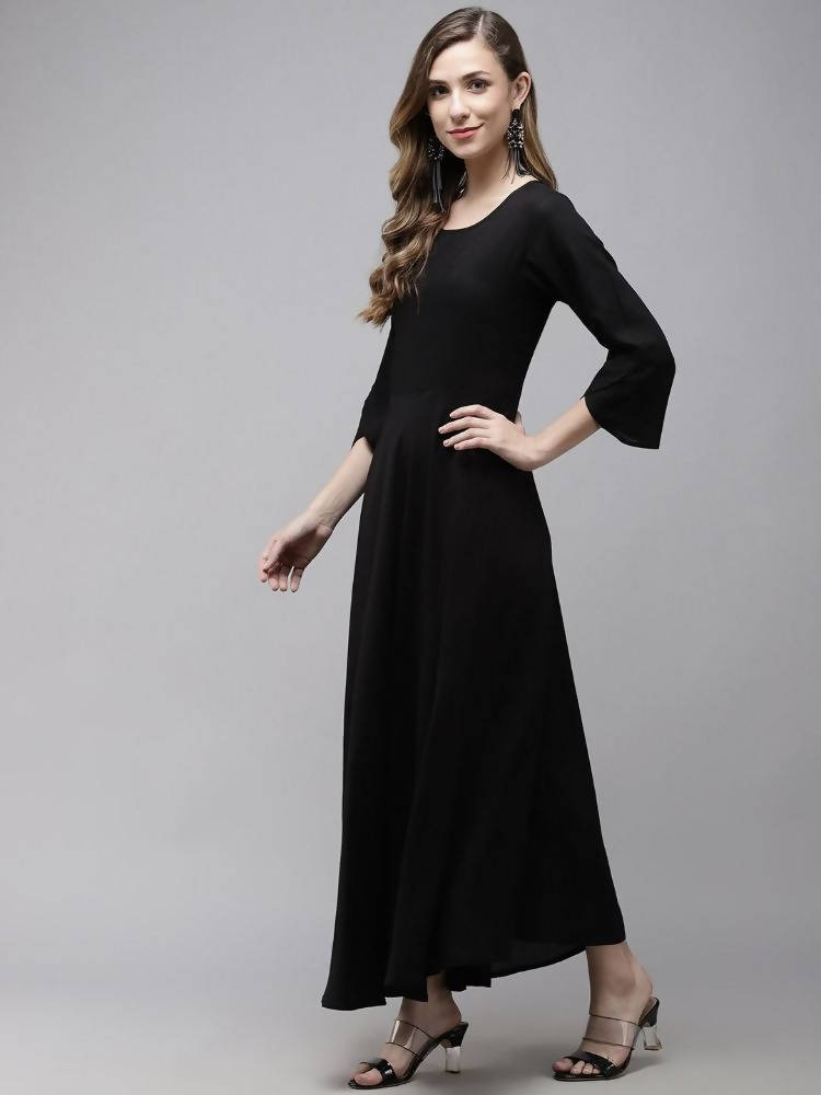 Yufta Women A-Line Black Dress With Red Embroidered Jacket | Grocsy
