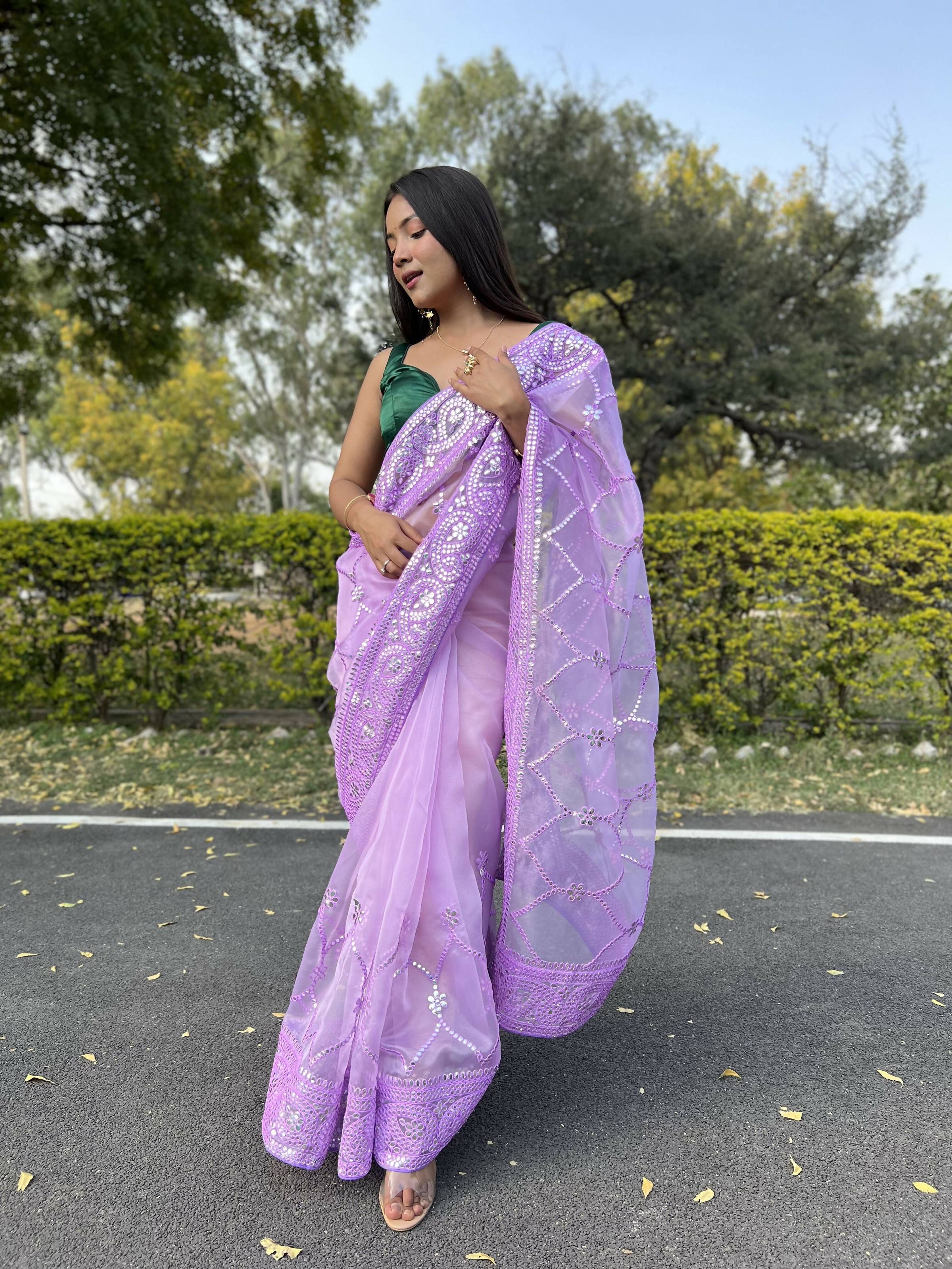 Vamsee Naina Purple Organza Saree | Grocsy