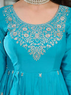 The52 Women's Beautiful American Silk Fabric Embroidery Work Flared Anarkali Pant and Dupatta Set | Grocsy
