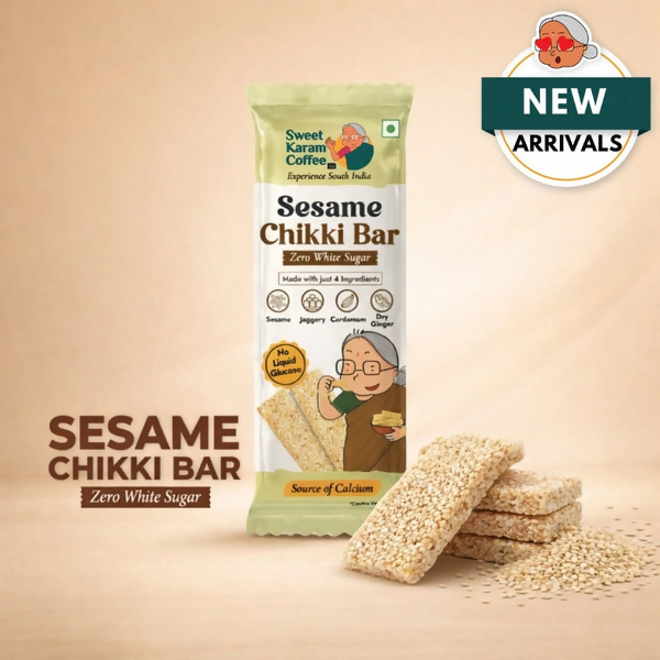 Sweet Karam Coffee White Sesame Chikki Bar (Zero White Sugar) | Grocsy