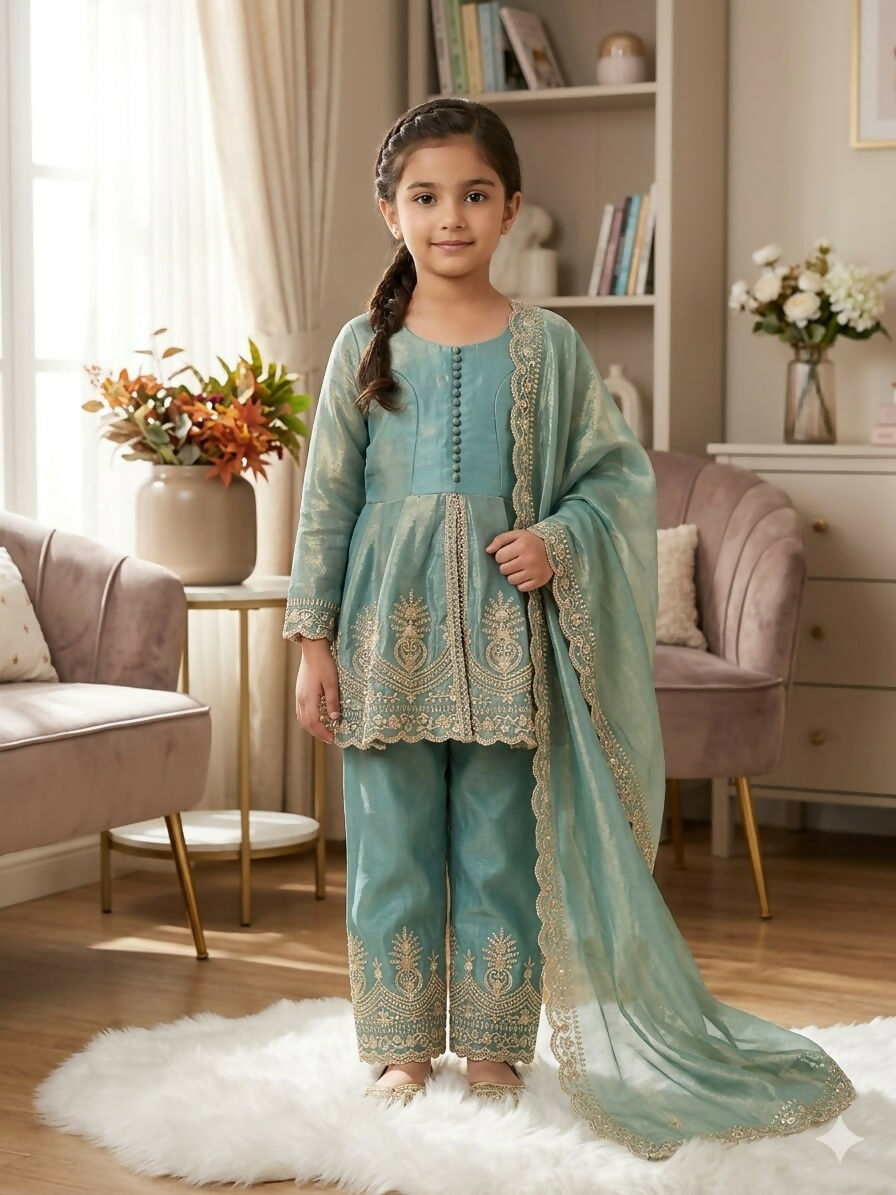 Teeya Creation New Kids Trendy Stylish Fully Stitched Ready To Wear Kurta Set -Turquoise | Grocsy