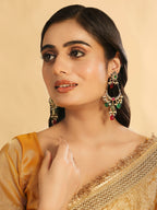 Nuyug 22K Gold Plated Crescent Kundan Drop Red Stone Chandbali Earrings | Grocsy