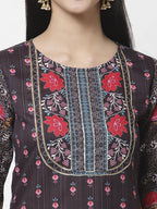 Myshka Women Multicolor Cotton Blend Printed 3/4 Sleeve Round Neck Kurta | Grocsy