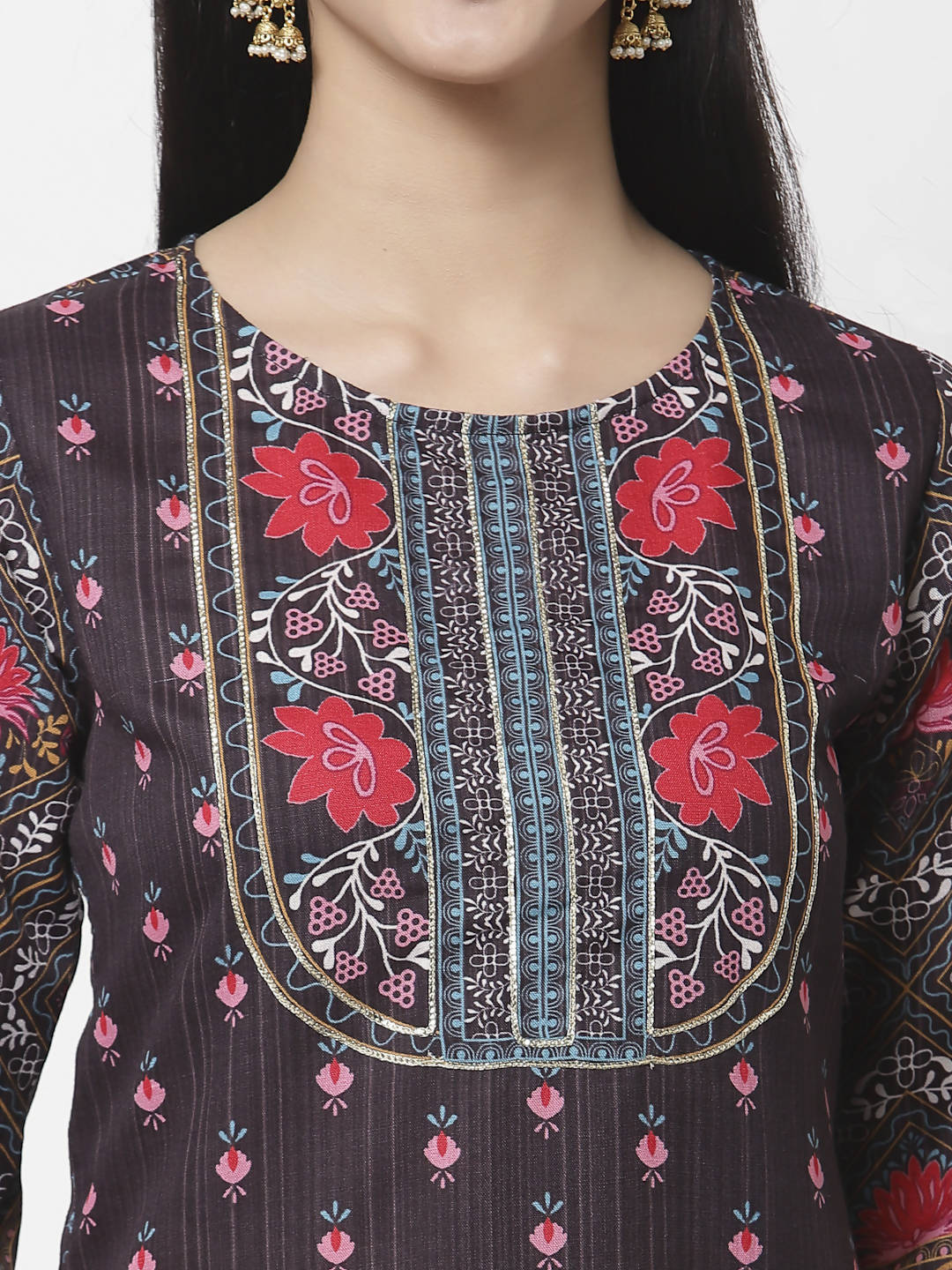 Myshka Women Multicolor Cotton Blend Printed 3/4 Sleeve Round Neck Kurta | Grocsy