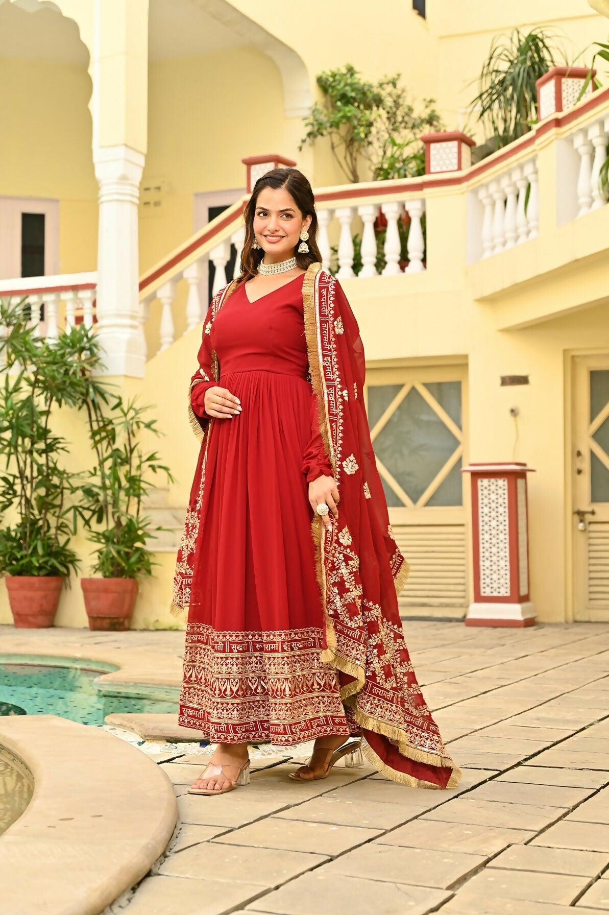 Joban Fashion Red Georgette Sequence Embroidery Work Kurta Set | Grocsy
