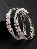 NVR Women's Set of 2 Silver-Plated American Diamond Handcrafted Bangles