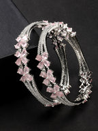 NVR Women's Set of 2 Silver-Plated American Diamond Handcrafted Bangles